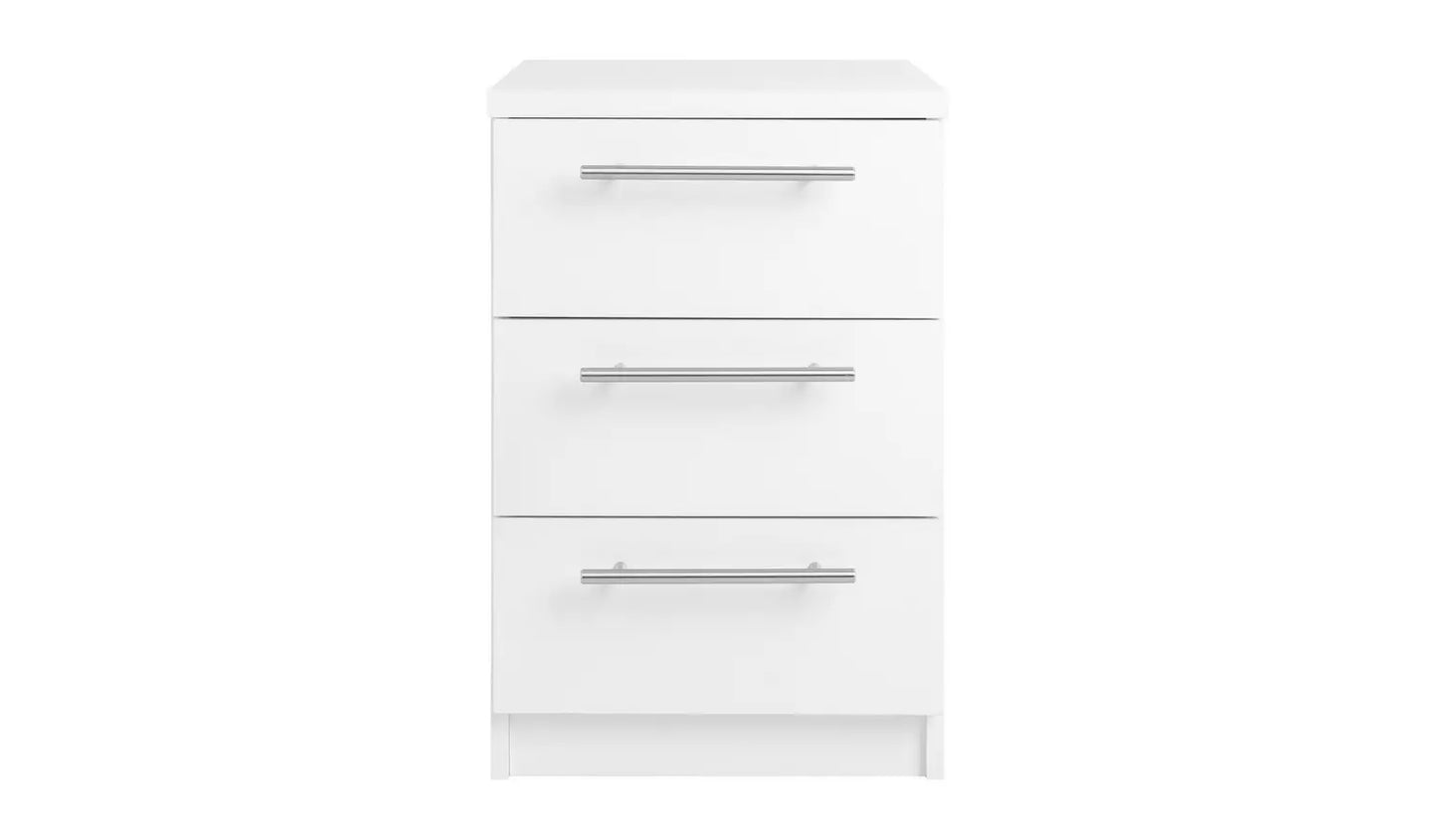 Assembled Brisbane 3 Drawer Bedside - White